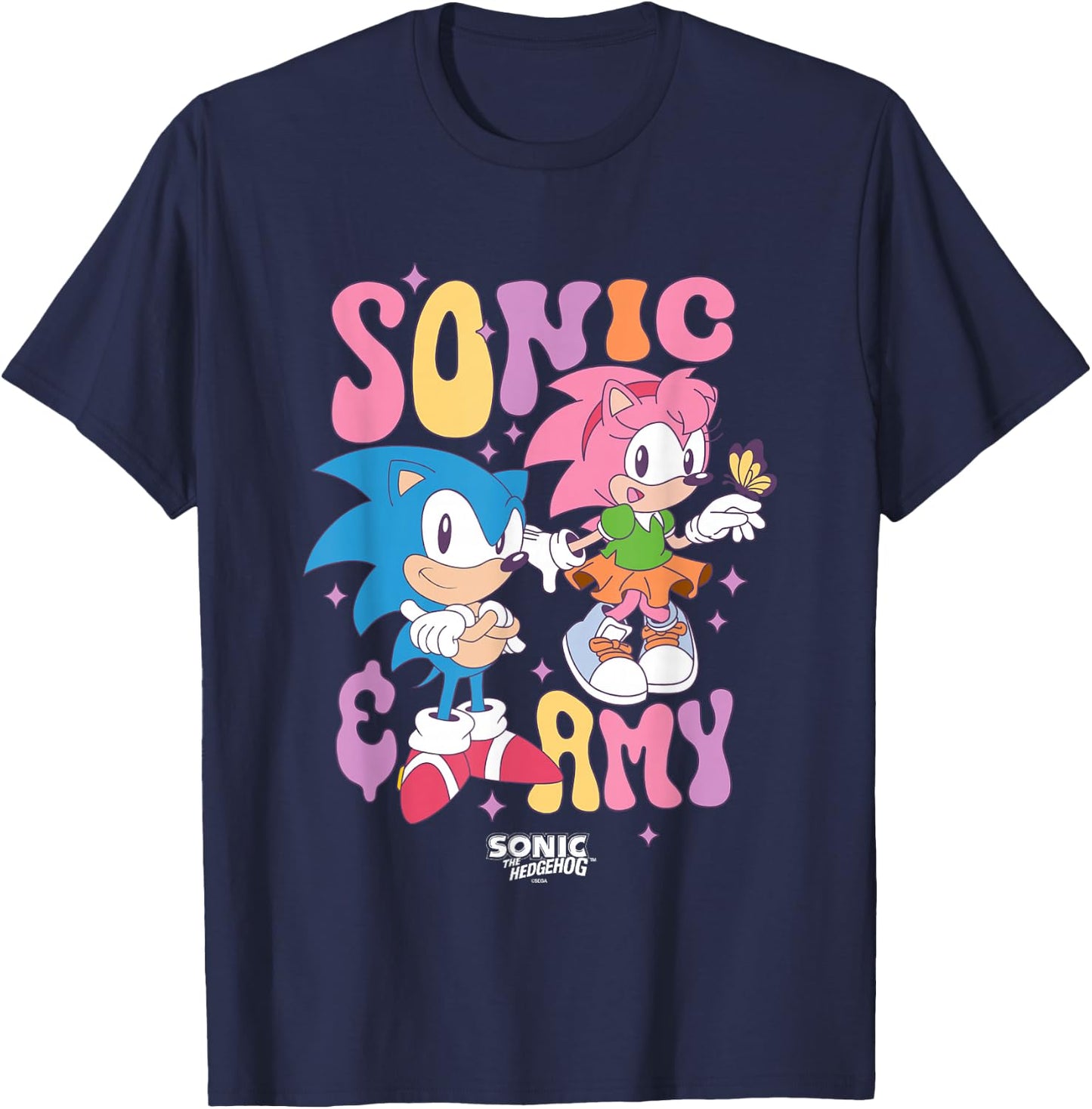 Sonic The Hedgehog Sonic & Amy Cute Vintage Shot T-Shirt - T-Shirt | Navy