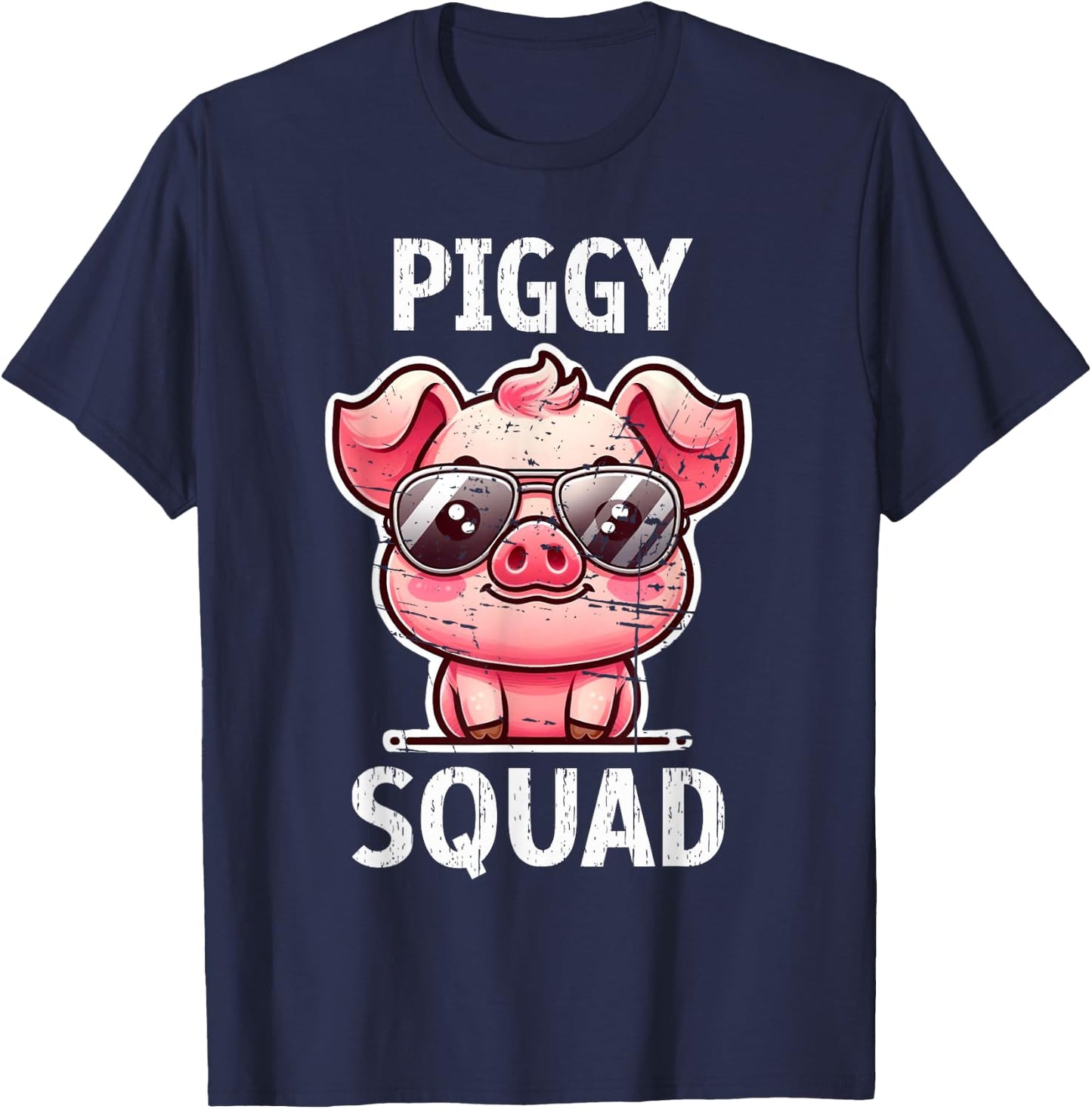 Funny Pig Wearing Sunglasses Piggy Squad Farm Farmer T-Shirt - T-Shirt | Navy
