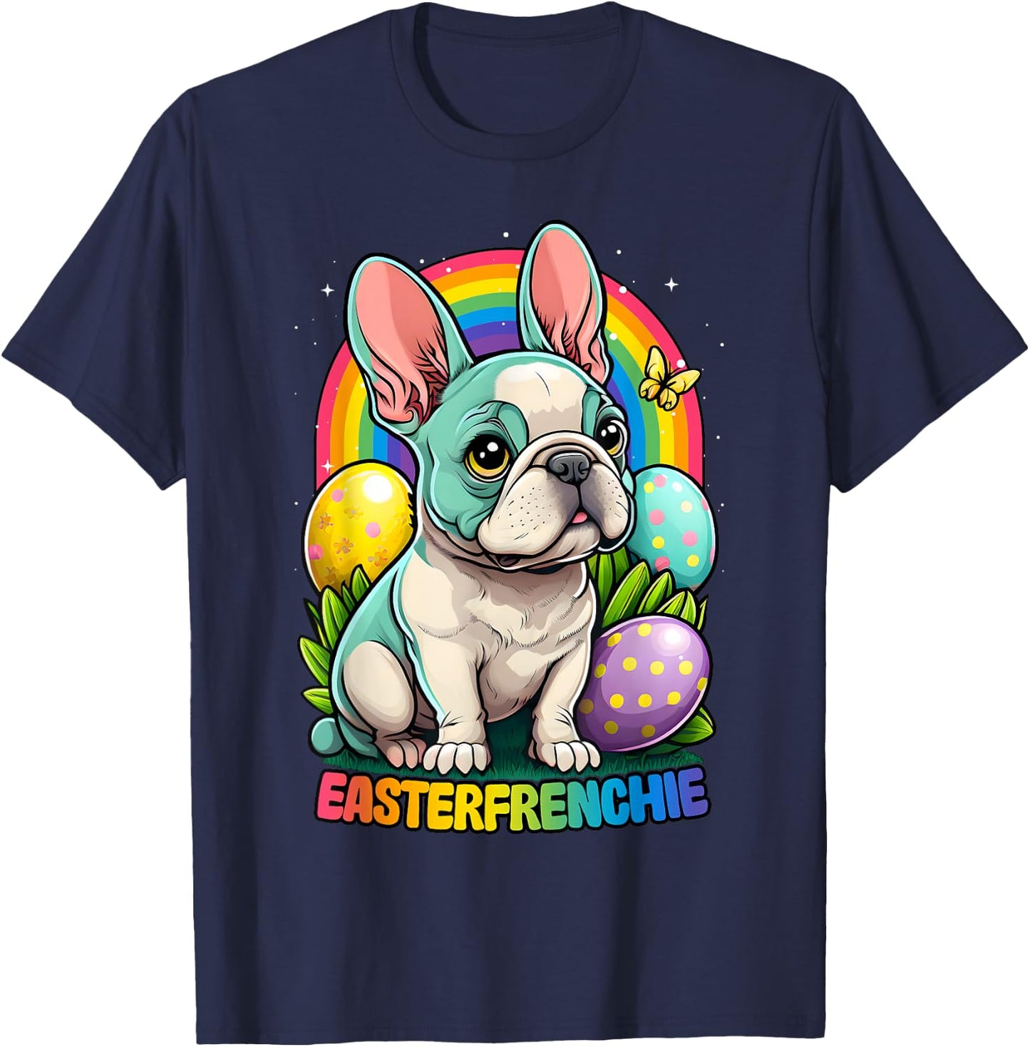 Funny Easter French Bulldog Easterfrenchie Cute Frenchie T-Shirt - T-Shirt | Navy
