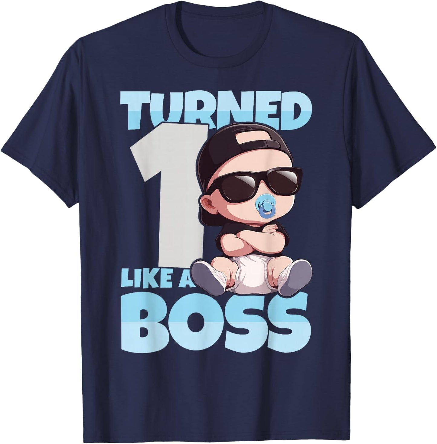 Baby 1st Birthday Boy Girl 1 Year Like a Boss Kids T-Shirt - T-Shirt | Navy