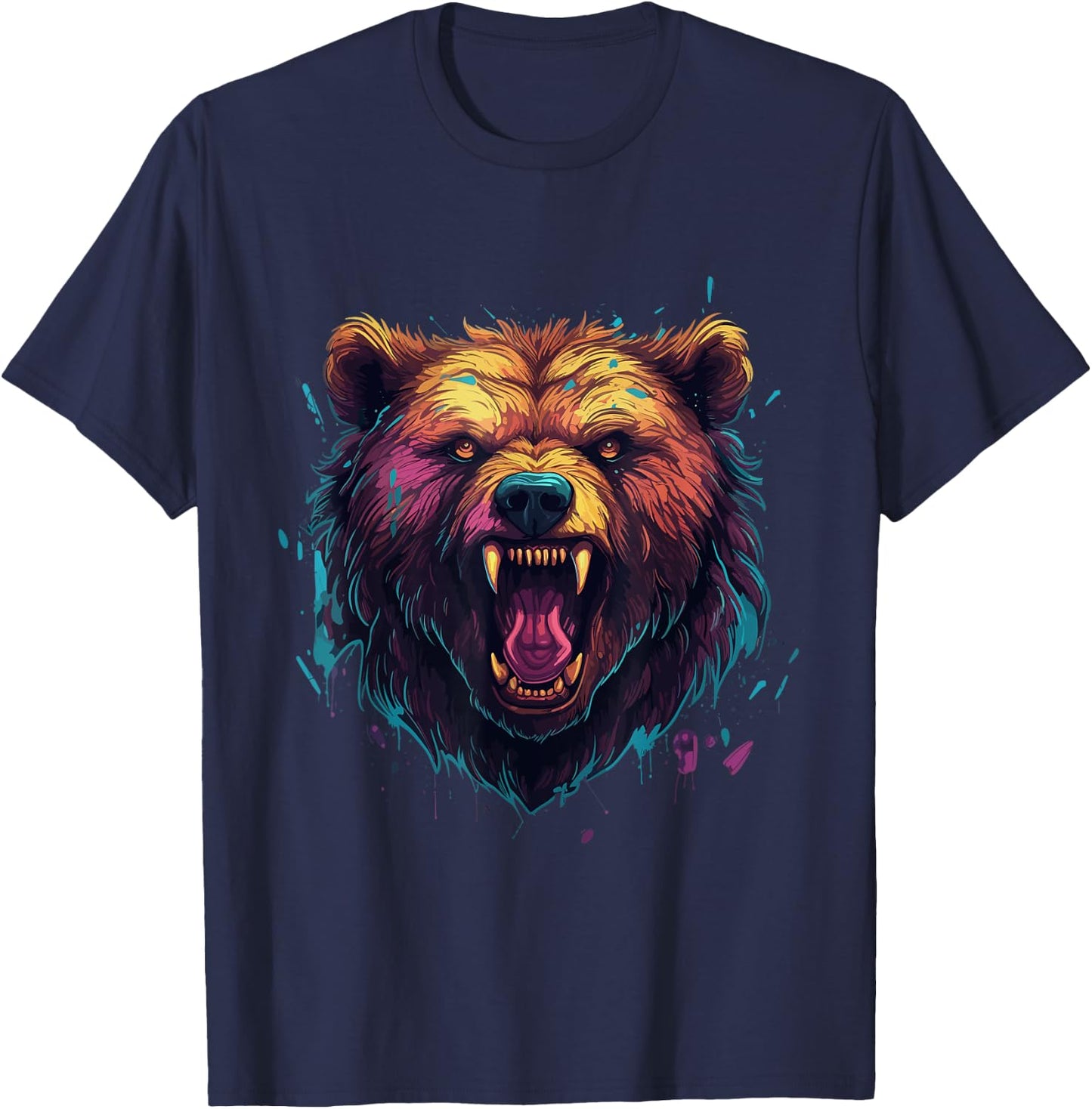 Angry Bear Grizzly Bear T-Shirt - T-Shirt | Navy