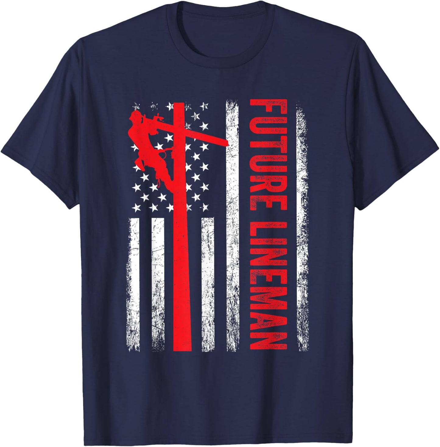 Vintage Future Lineman Electric Cable American Flag T-Shirt - T-Shirt | Navy