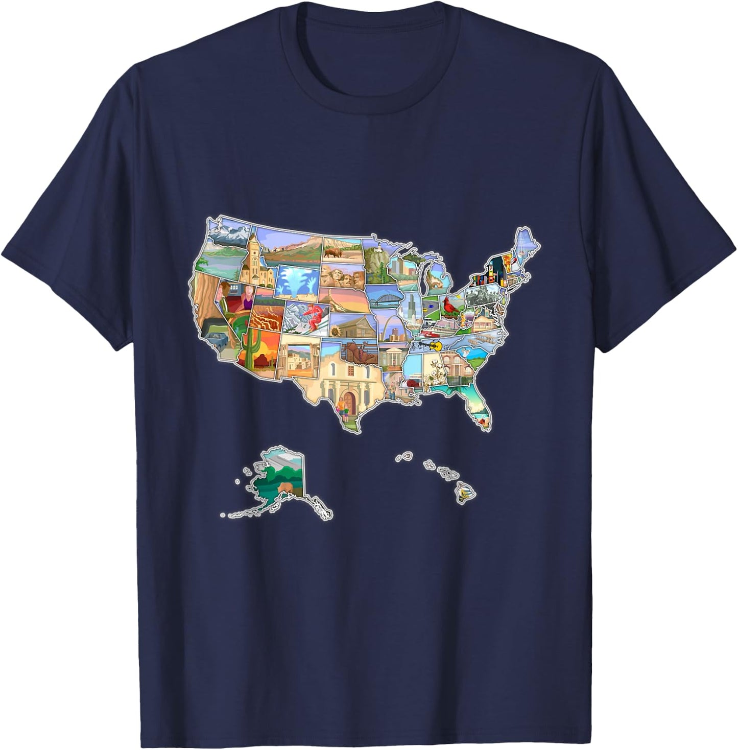 Illustrated pictorial map of United States, USA tourist map T-Shirt - T-Shirt | Navy