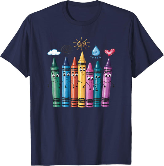 Fashionable Crayon Mood Color Crayons Friyay Teacher Life Women Kids T-Shirt - T-Shirt | Navy
