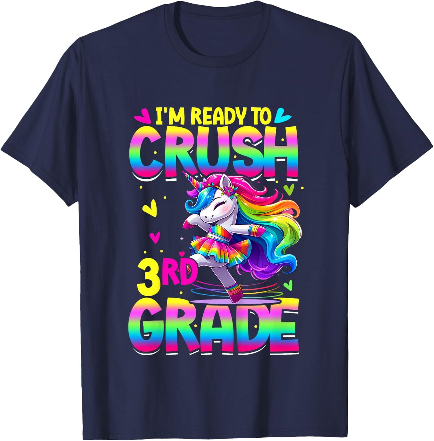 I'm Ready To Crush 3rd Grade Back To School Dancing Unicorn T-Shirt - T-Shirt | Navy