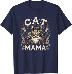 Cat Mama Cute Boho Cat Mother's Day Hippie Cat Mom T-Shirt - T-Shirt | Navy