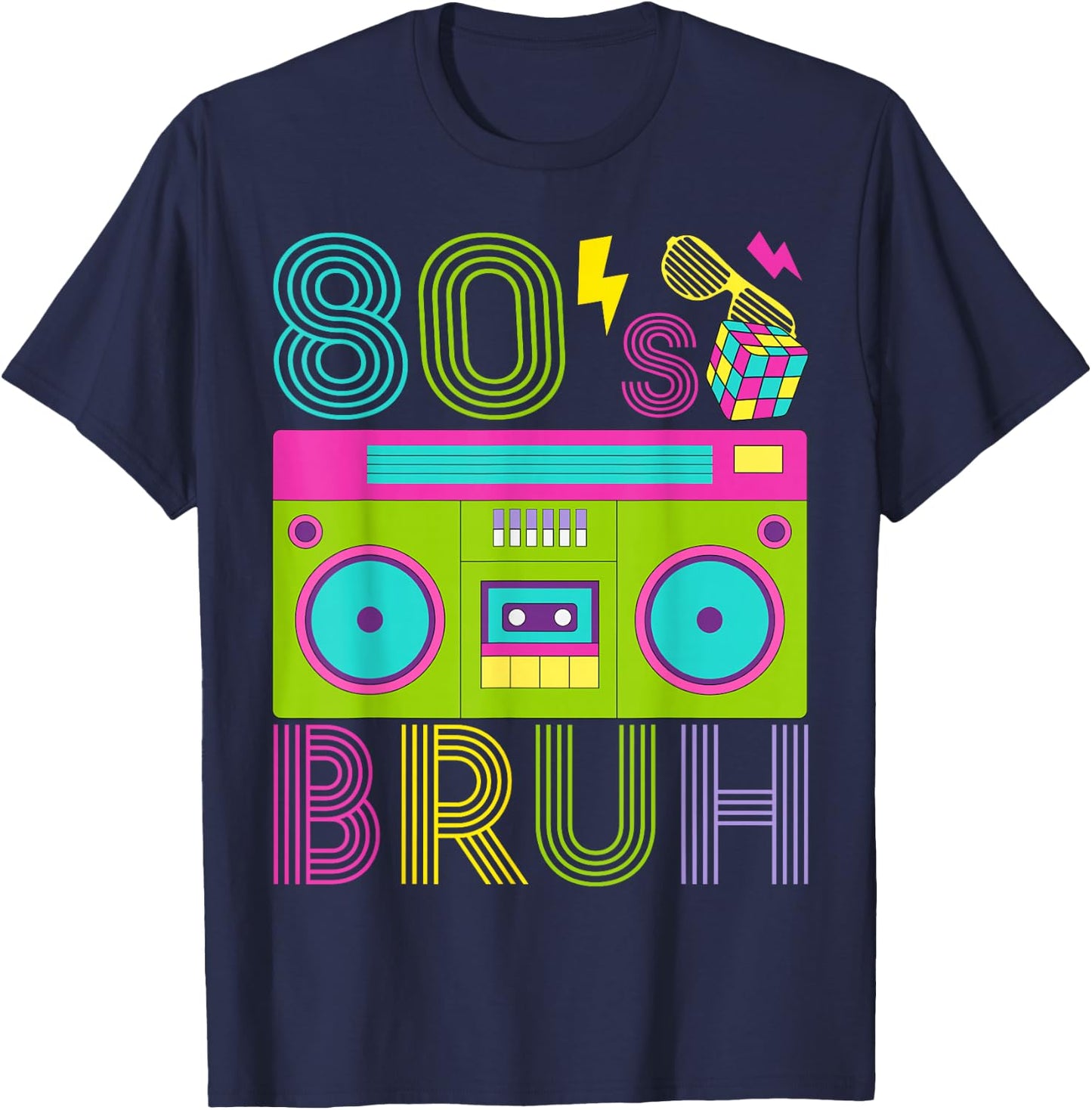 Retro 80s Bruh Outfits for Boys 1980s Party Outfit Eighties T-Shirt - T-Shirt | Navy