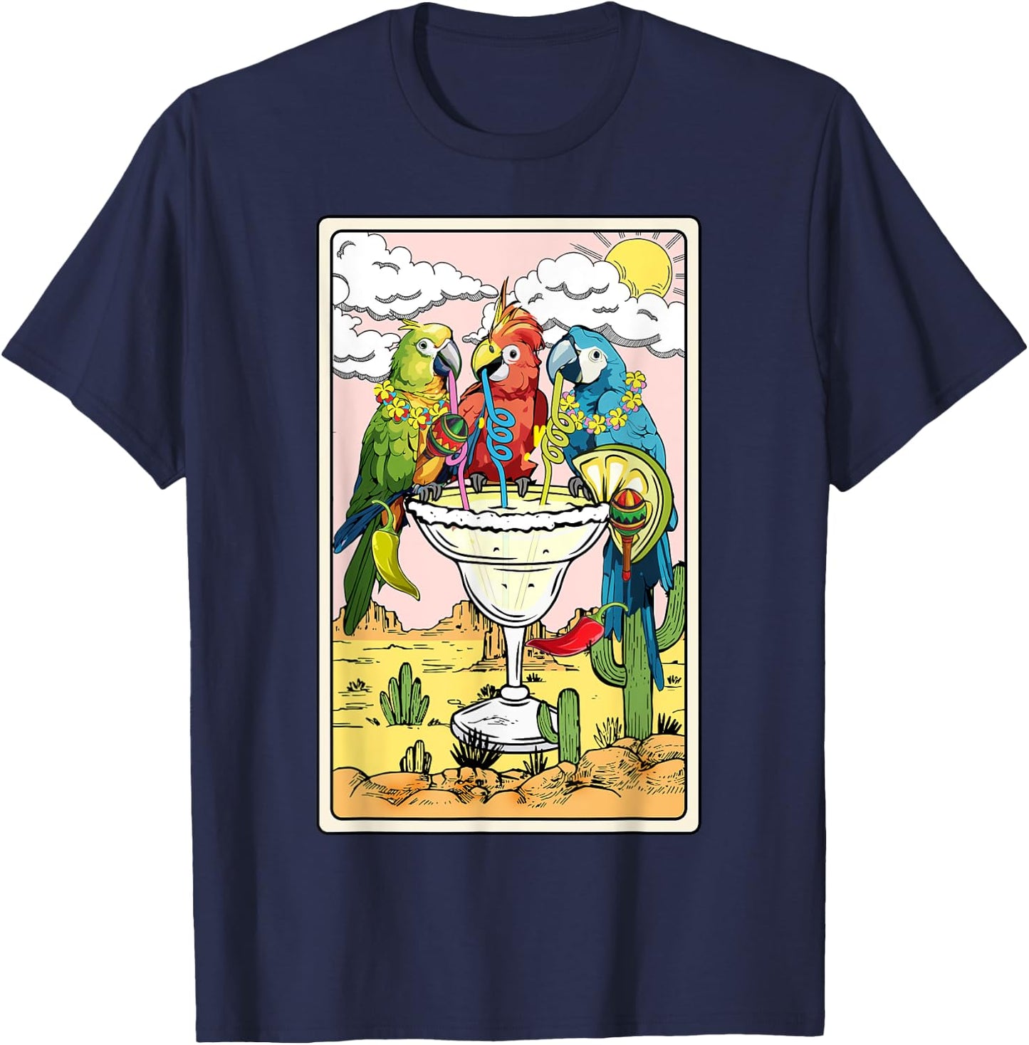 Parrots Drinking Margarita On Summer Funny parrot Lovers T-Shirt - T-Shirt | Navy