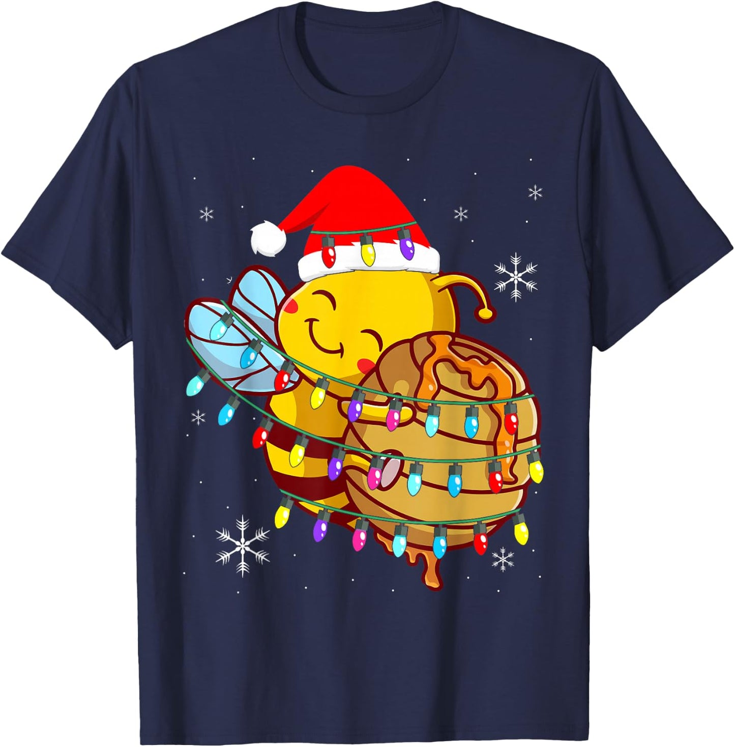 Christmas Honey Bee String Lights For Beekeeper & Bee Lover T-Shirt - T-Shirt | Navy