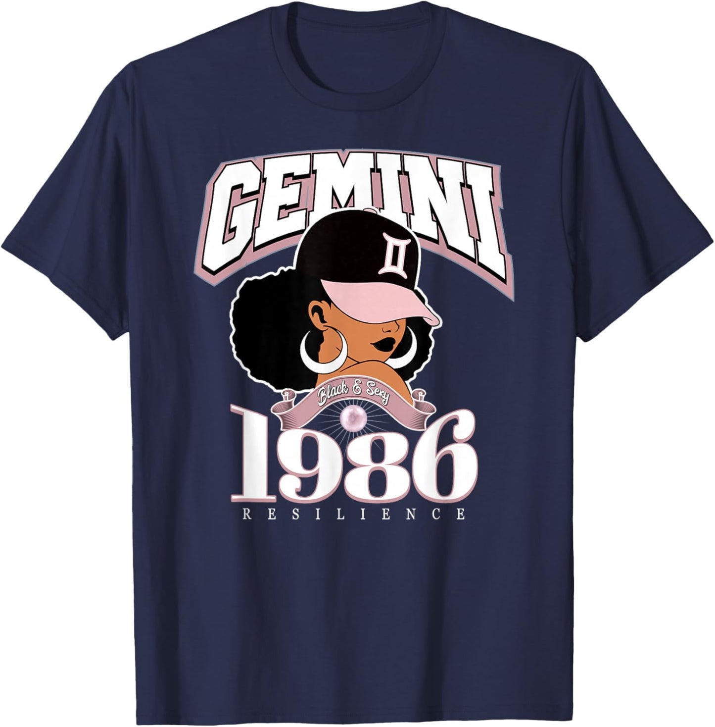 Gemini 1986 Afro Queen Zodiac Birthday Gifts T-Shirt - T-Shirt | Navy