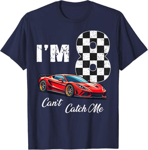 8th Birthday race car Can't Catch Me I'm 8 Eight Birthday T-Shirt - T-Shirt | Navy