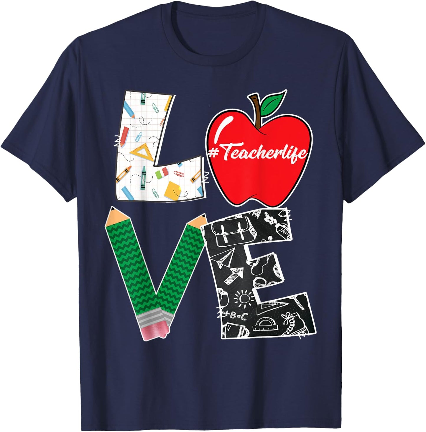 Cute Love Teaching Back to School I love Teacher Life Women Girls Kids T-Shirt - T-Shirt | Navy