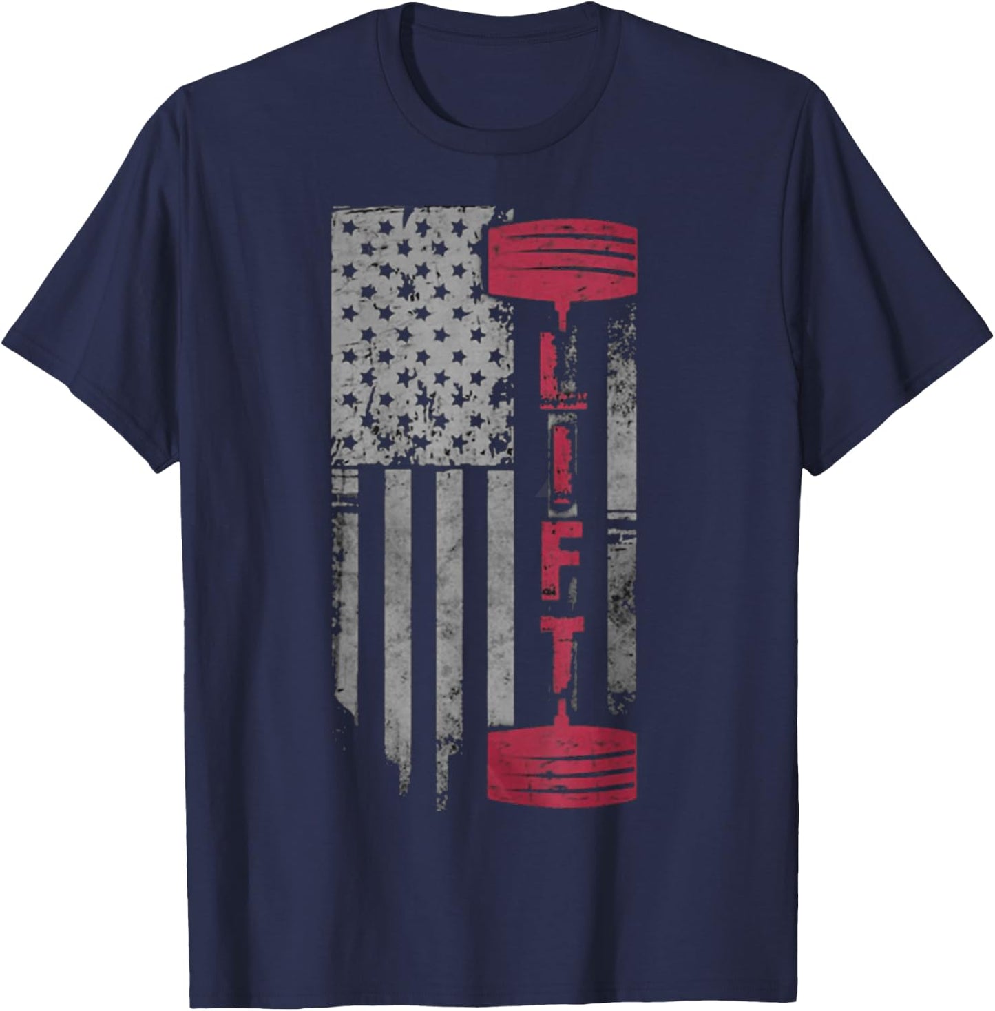 Patriotic Shirt Weight Lifting USA Flag Fitness Train Gift Women Kids Men T-Shirt - T-Shirt | Navy