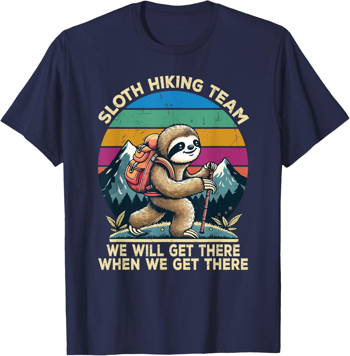 Sloth Hiking Team Hiking Gifts Men Women Kids Funny Sloth T-Shirt - T-Shirt | Navy