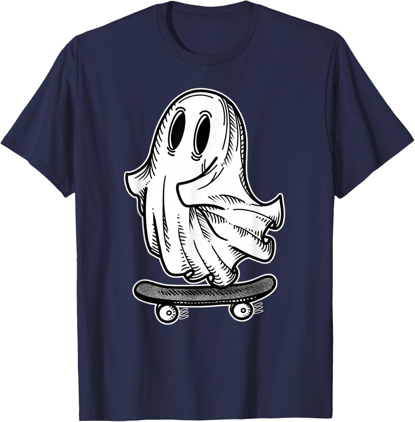 Ghost Skateboarder Blackwork T-Shirt - T-Shirt | Navy