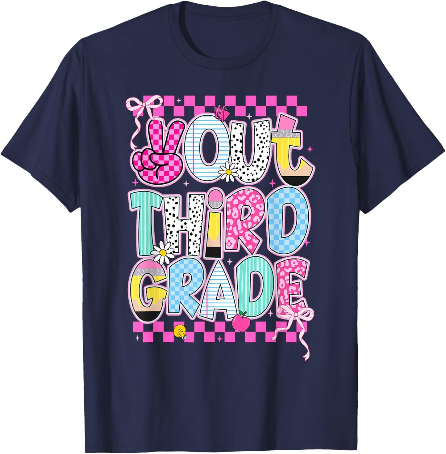 Peace Out 3rd Grade Graduation Last Day School Girls Kids T-Shirt - T-Shirt | Navy