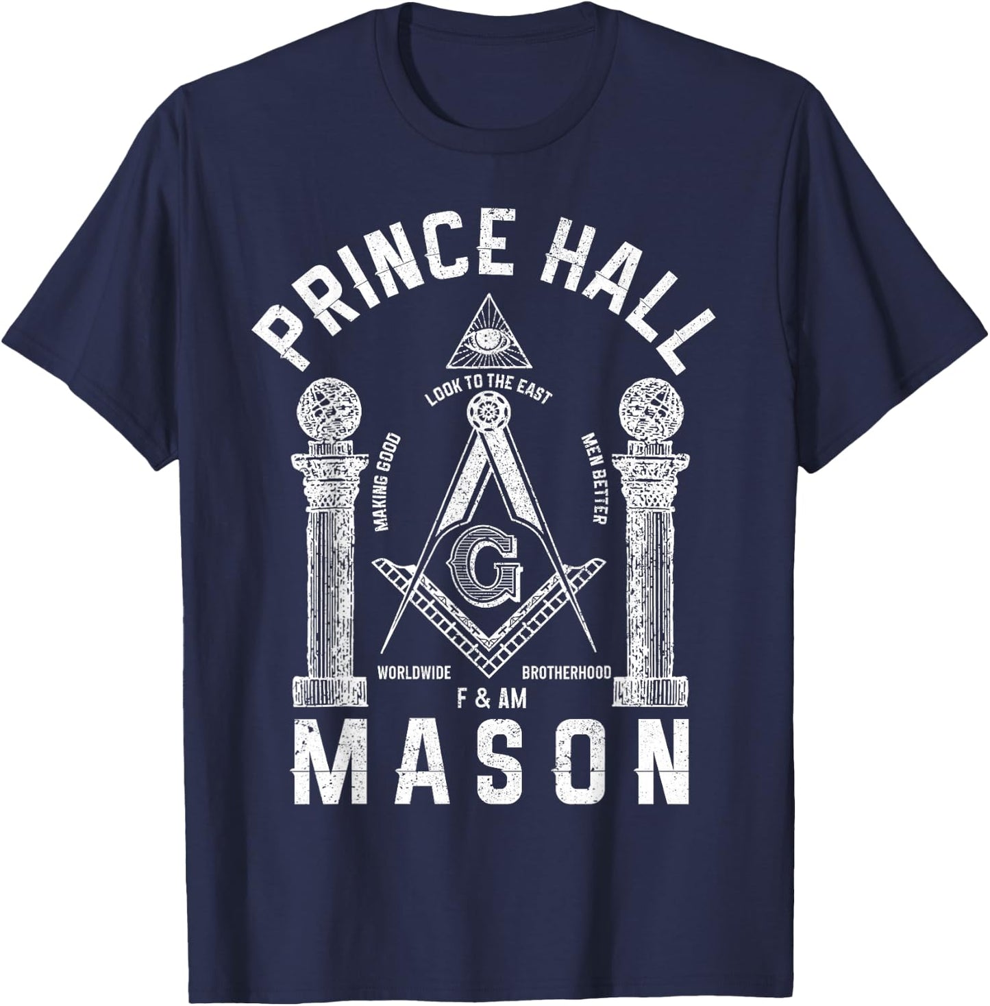 Prince Hall Mason Masonic Square & Compass Freemason Shriner T-Shirt - T-Shirt | Navy