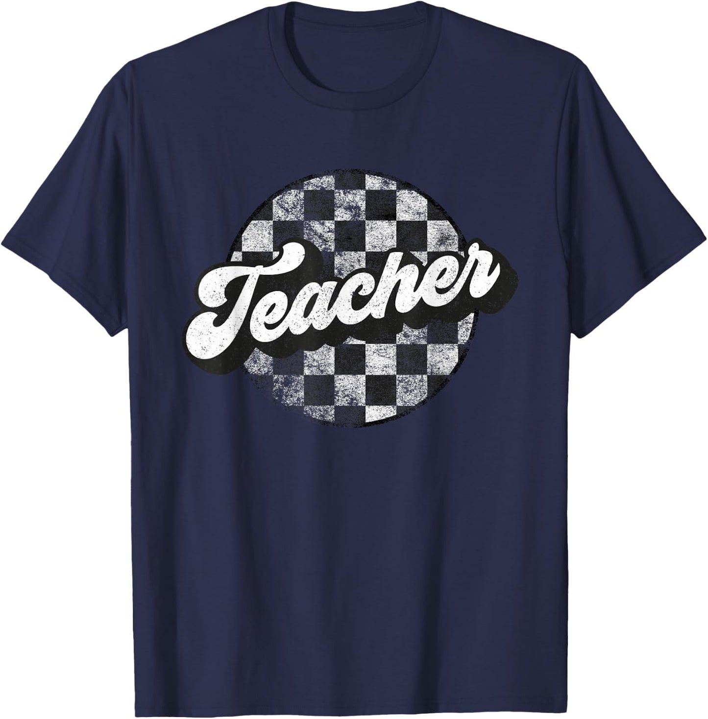 Teacher Appreciation Checkered Funny Retro Matching Vintage T-Shirt - T-Shirt | Navy