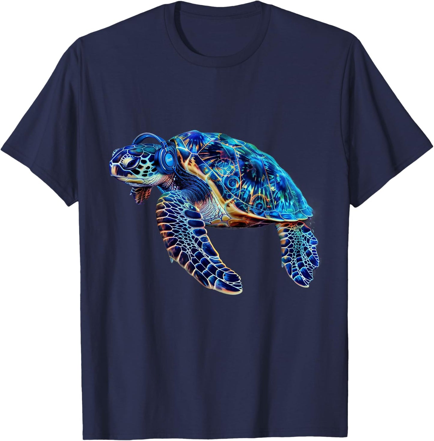 Cool Sea Turtle Animal Lover Beach Hawaiian Headphone Ocean T-Shirt - T-Shirt | Navy
