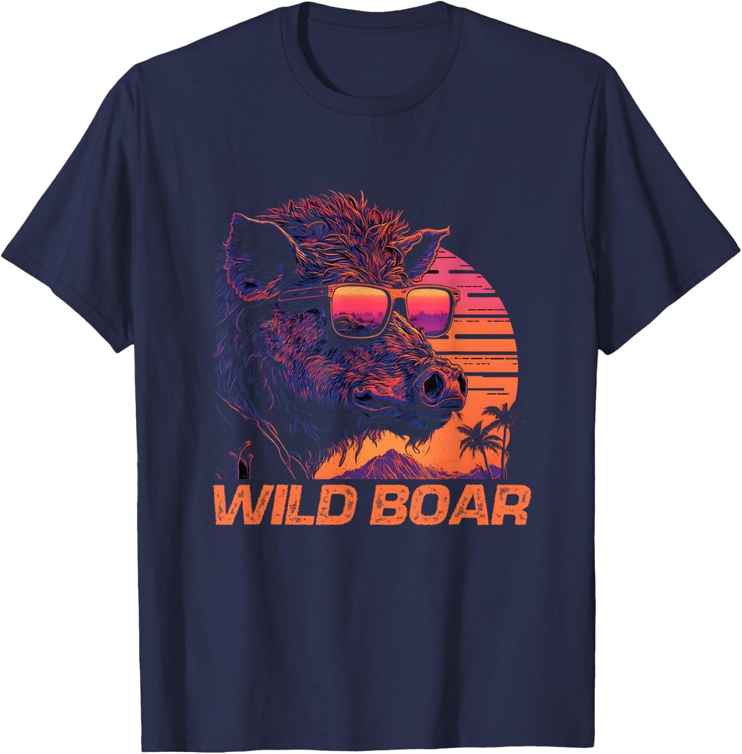 Cool Retro Sunset Sunglasses Wild Boar T-Shirt - T-Shirt | Navy