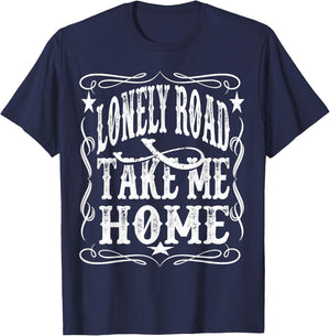 Lonely Road Take Me Home Retro Whiskey T-Shirt - T-Shirt | Navy