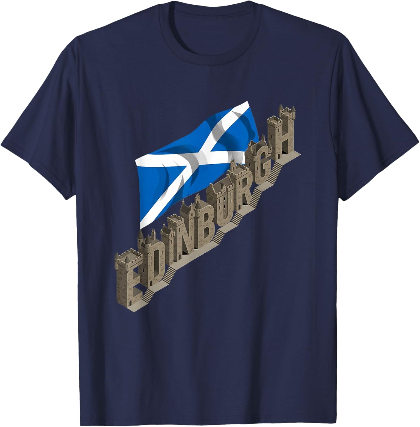 Edinburgh Scotland City Steps – Vintage Scottish Souvenir T-Shirt - T-Shirt | Navy