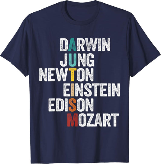 Autism Awareness Darwin Jung Newton Einstein Edison Mozart T-Shirt - T-Shirt | Navy