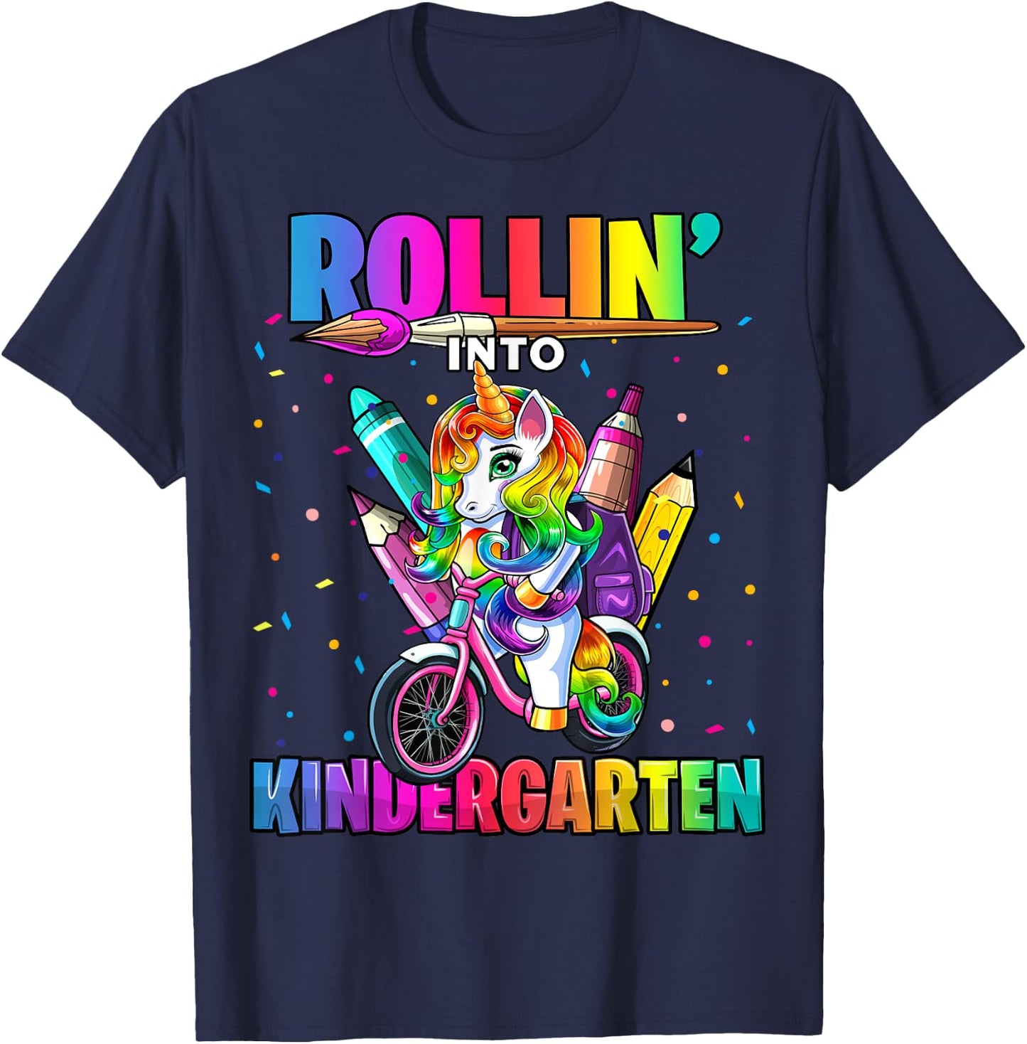 Kindergarten Unicorn Back to School First Day of School Girl T-Shirt - T-Shirt | Navy