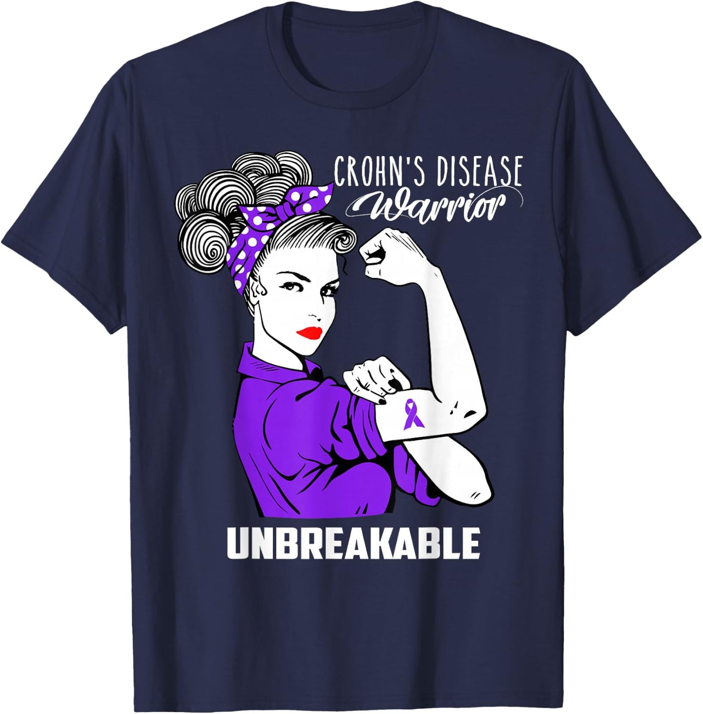 Crohns Disease Warrior Unbreakable Shirt Awareness Gift T-Shirt - T-Shirt | Navy