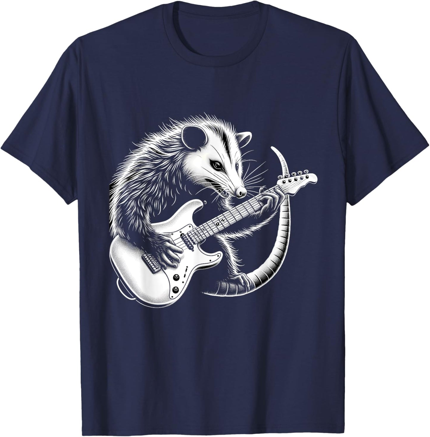 Opossum Playing Guitar Silhouette T-Shirt - T-Shirt | Navy