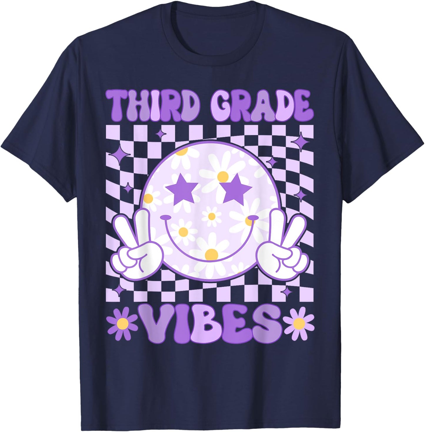 Groovy Third Grade Vibes Back to School 3rd Grade Teacher T-Shirt - T-Shirt | Navy