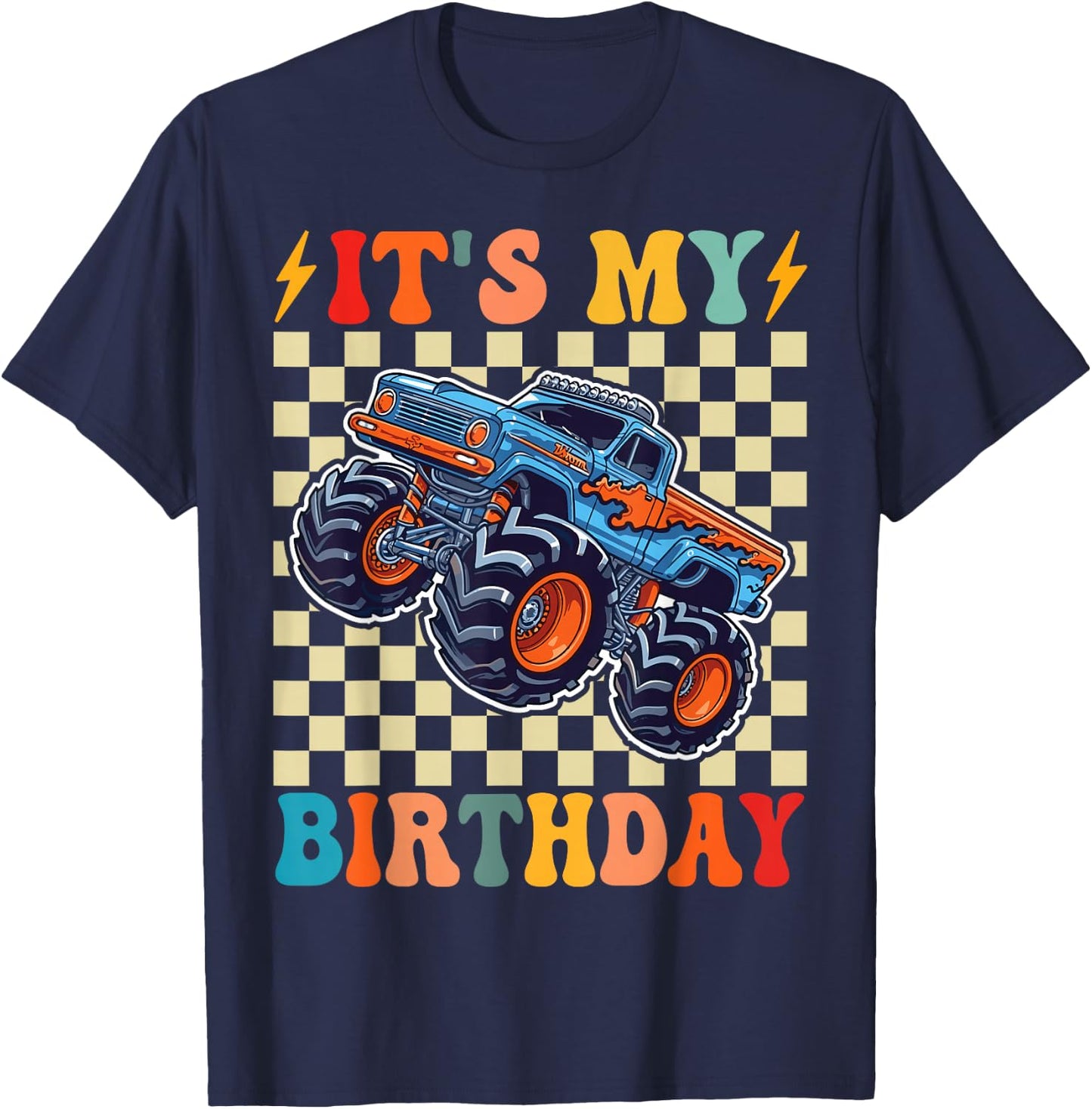It's My Birthday Boys Monster Truck Bday Party Kids Boy T-Shirt - T-Shirt | Navy