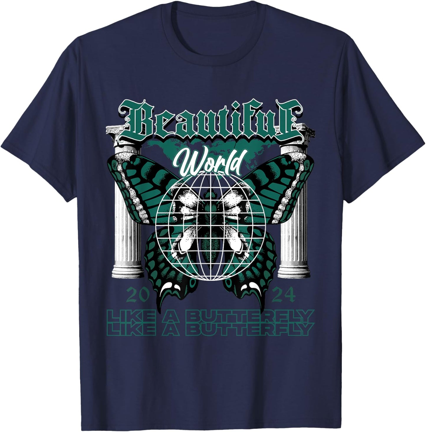 Beautiful World Oxidized Green 4s Matching Women T-Shirt - T-Shirt | Navy
