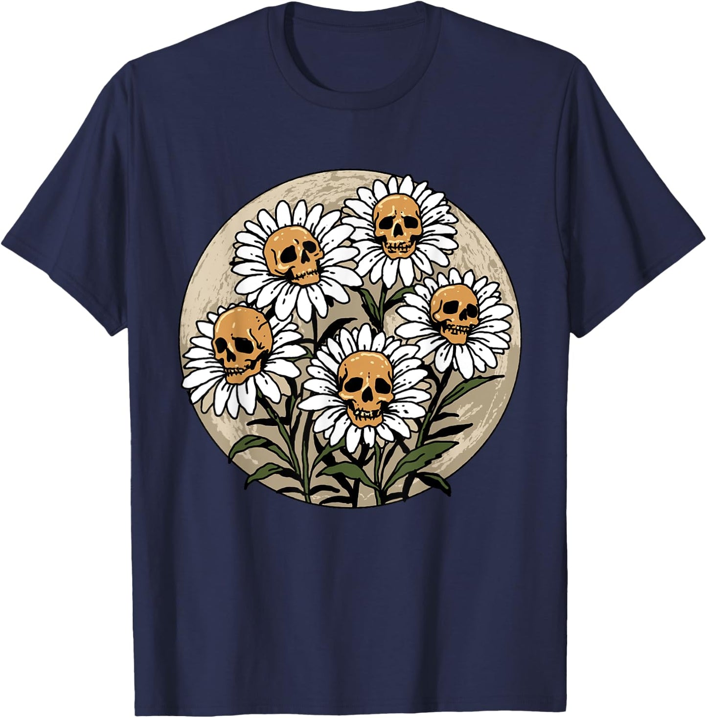 Skull Shirt Spooky Daisy Flower Creepy Skull Daisies T-Shirt - T-Shirt | Navy