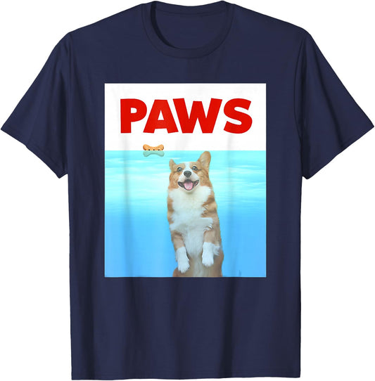 Paws Dog Parody 80s Corgi Shark Funny Dog Gift T-Shirt - T-Shirt | Navy