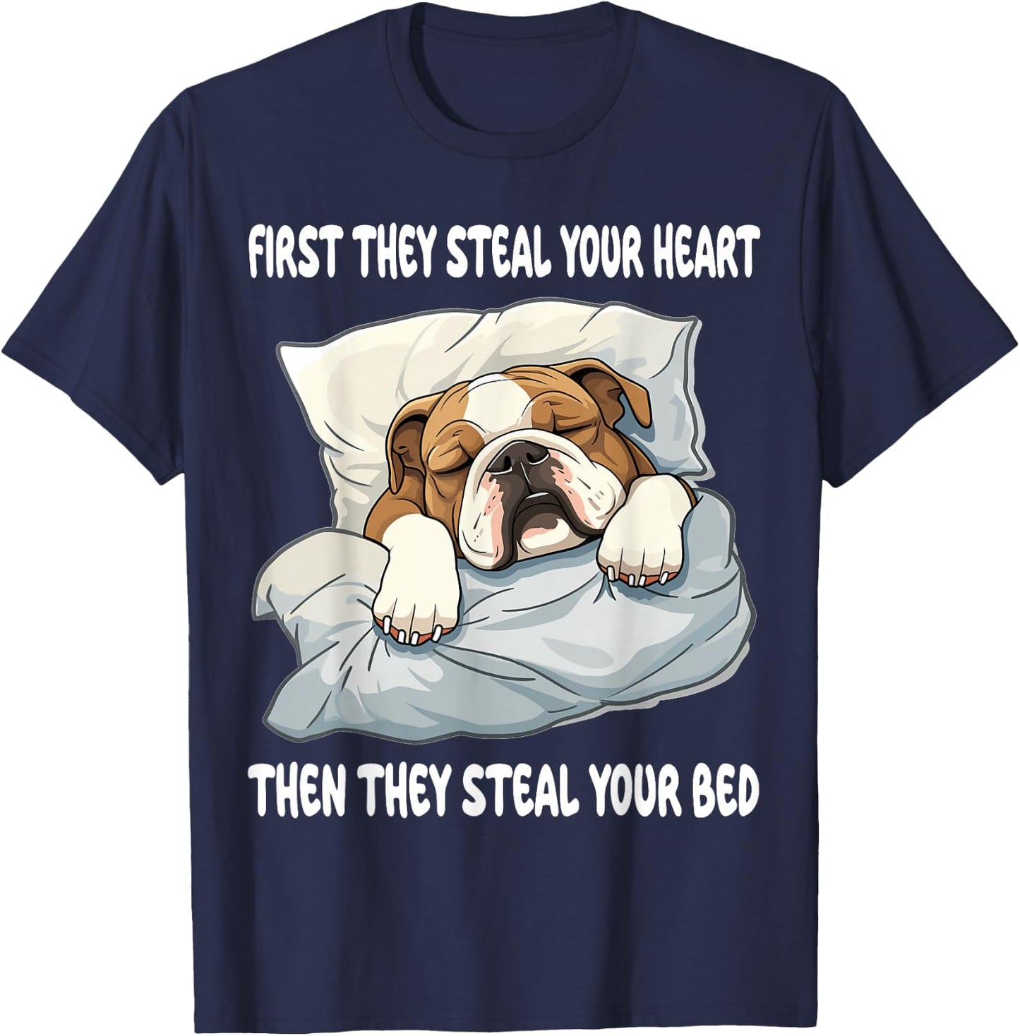 English Bulldog Sleeping Pajamas Nightgown T-Shirt - T-Shirt | Navy