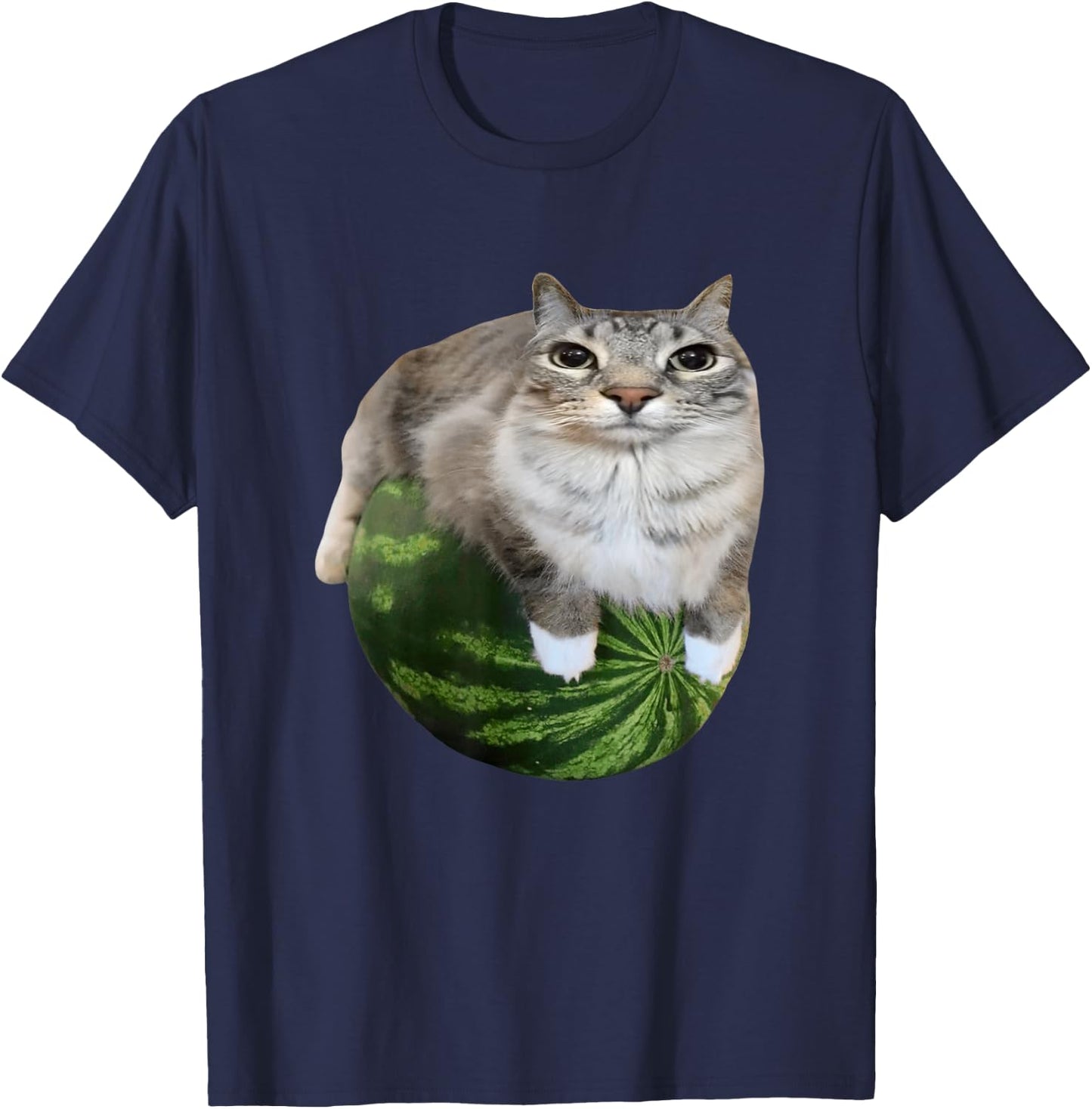 Watermelon Cat Silly Cat Meme T-Shirt - T-Shirt | Navy