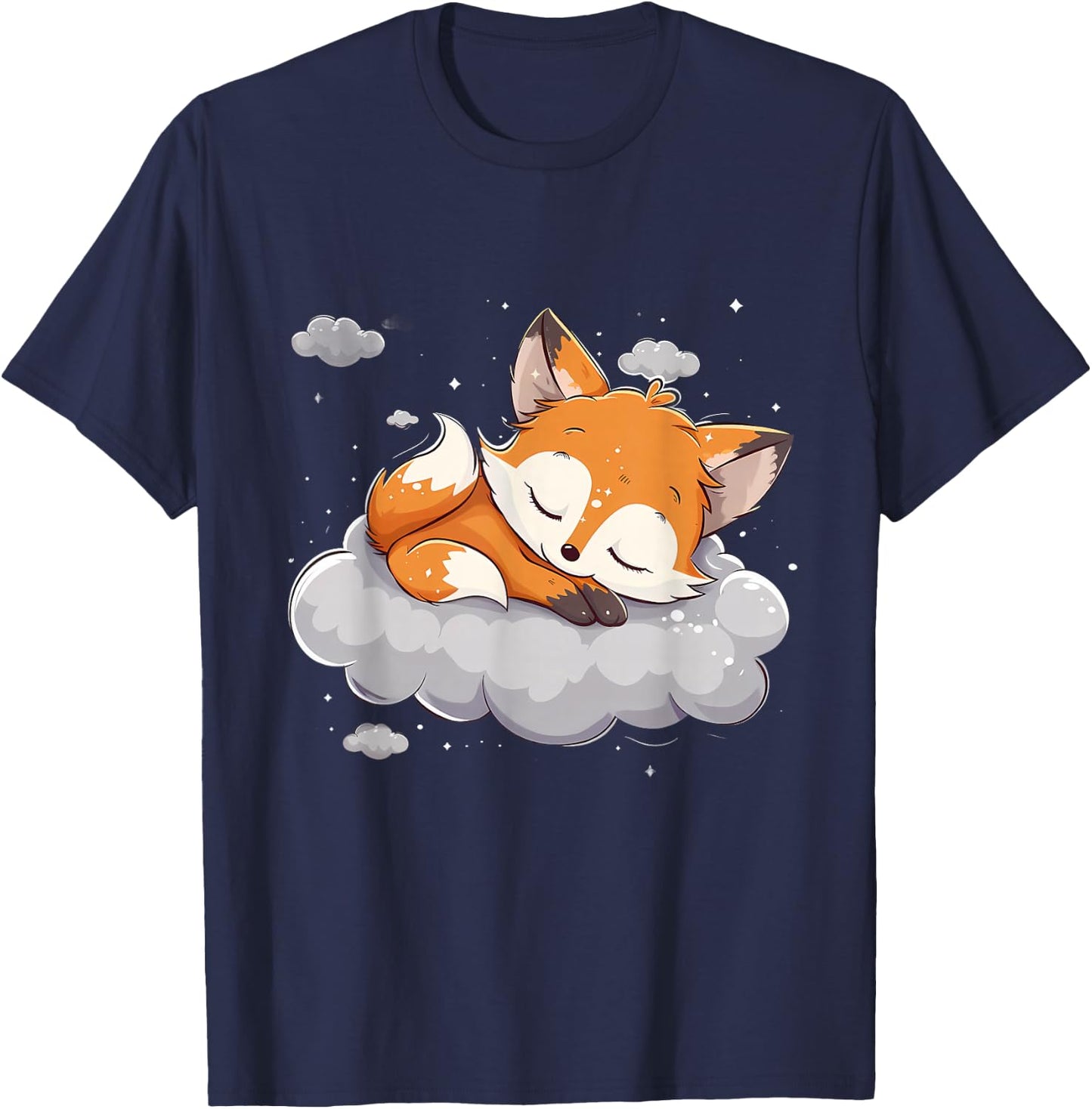 Sleeping Fox Cloud Napping Sleepy Animal Cute Fox Sleeping T-Shirt - T-Shirt | Navy