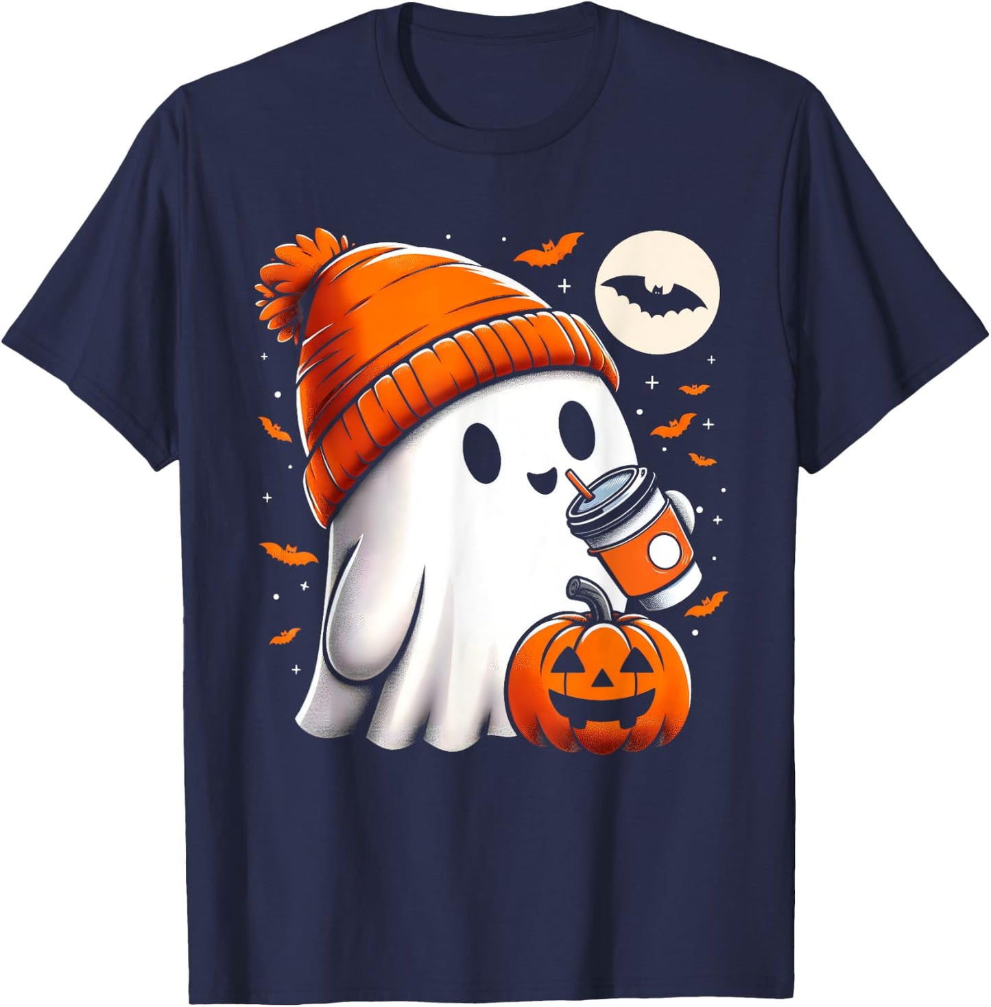 Halloween Shirts Ghost Drinking Coffee Halloween T-Shirt - T-Shirt | Navy