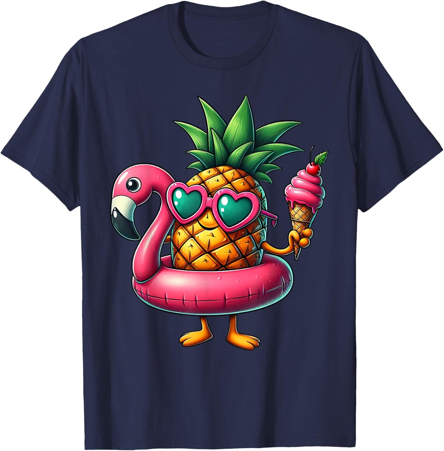 Funny Pineapple Swimming Float Ice Cream Sunglasses Beach Women Girls Kids T-Shirt - T-Shirt | Navy
