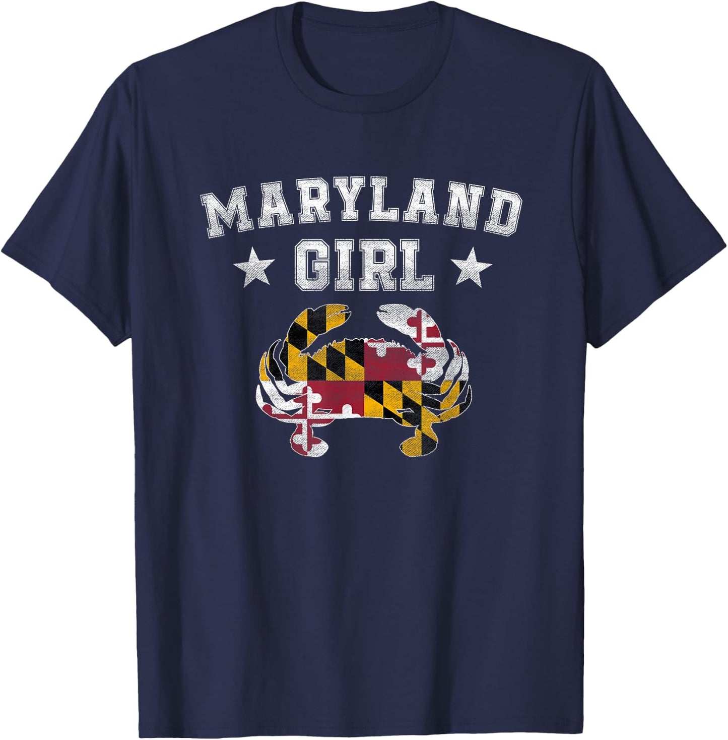 Maryland Girl Flag Blue Crab T Shirt - State Pride Retro T-Shirt - T-Shirt | Navy