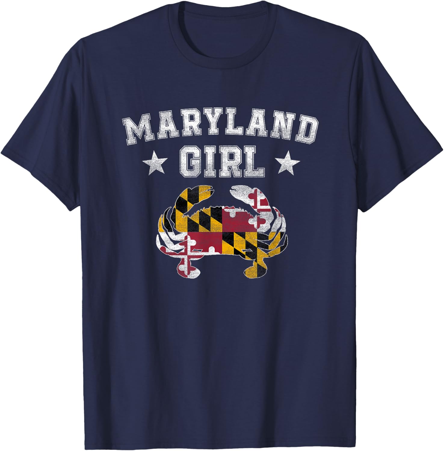 Maryland Girl Flag Blue Crab T Shirt - State Pride Retro T-Shirt - T-Shirt | Navy