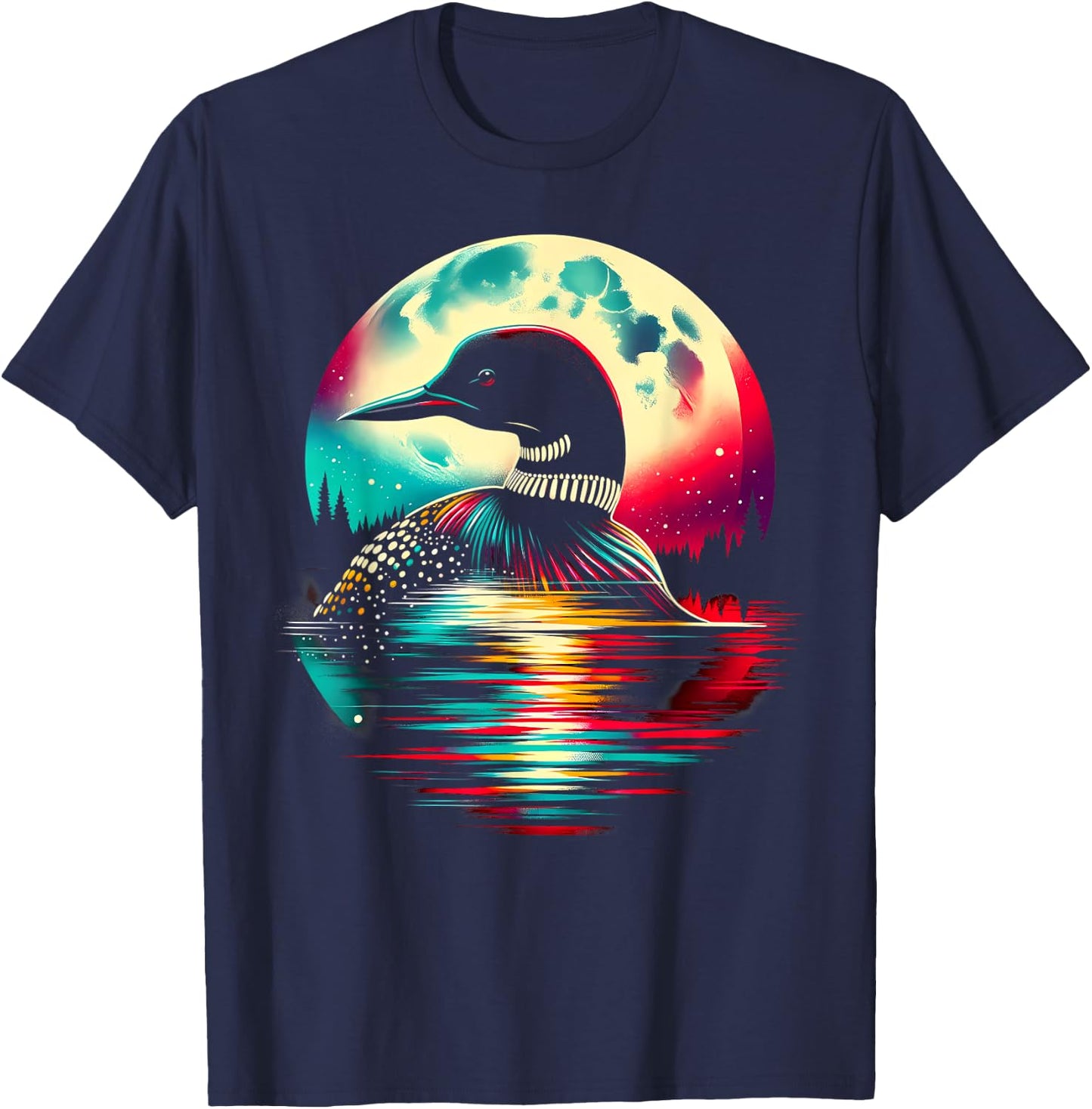 Colorful Loon Bird Spirit Animal Cool Illustration T-Shirt - T-Shirt | Navy