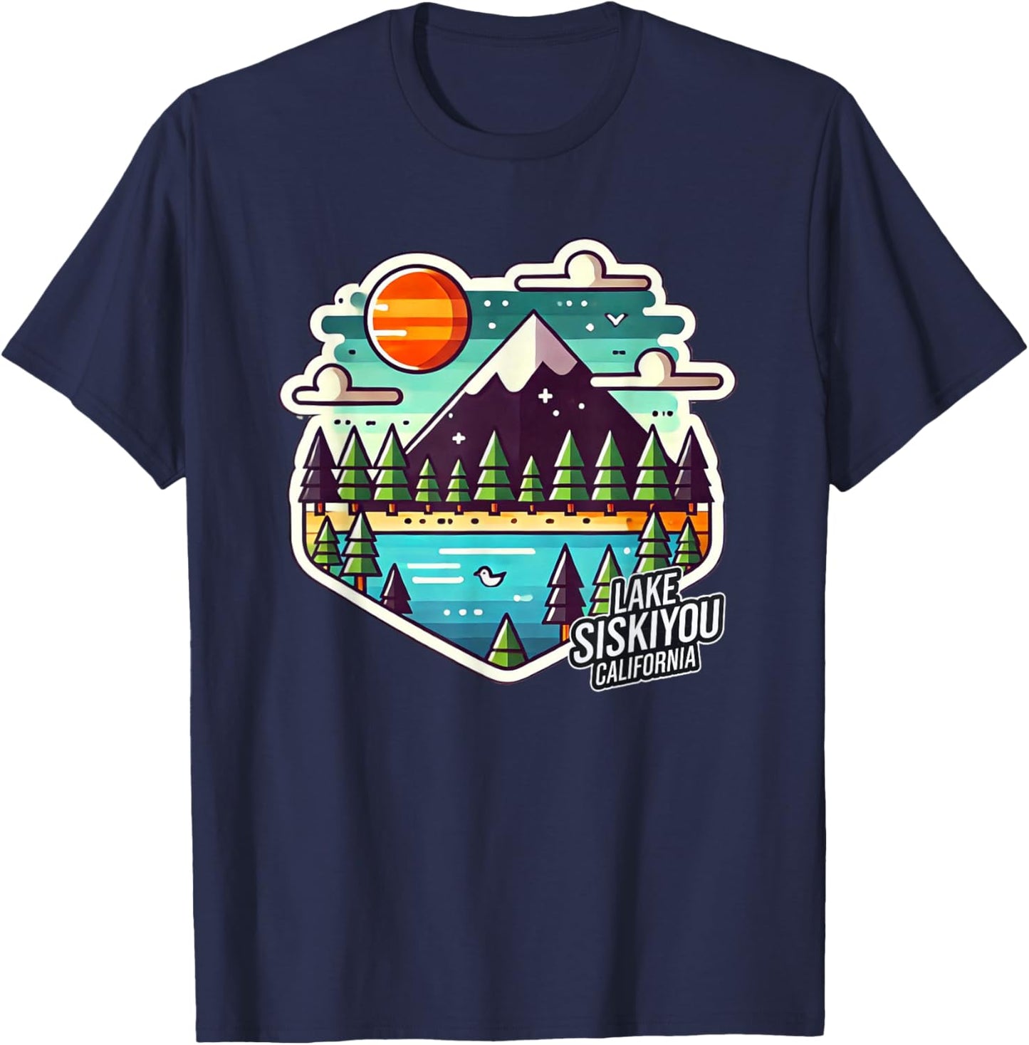 Lake Siskiyou Northern California Mt. Shasta Digital Pixel T-Shirt - T-Shirt | Navy