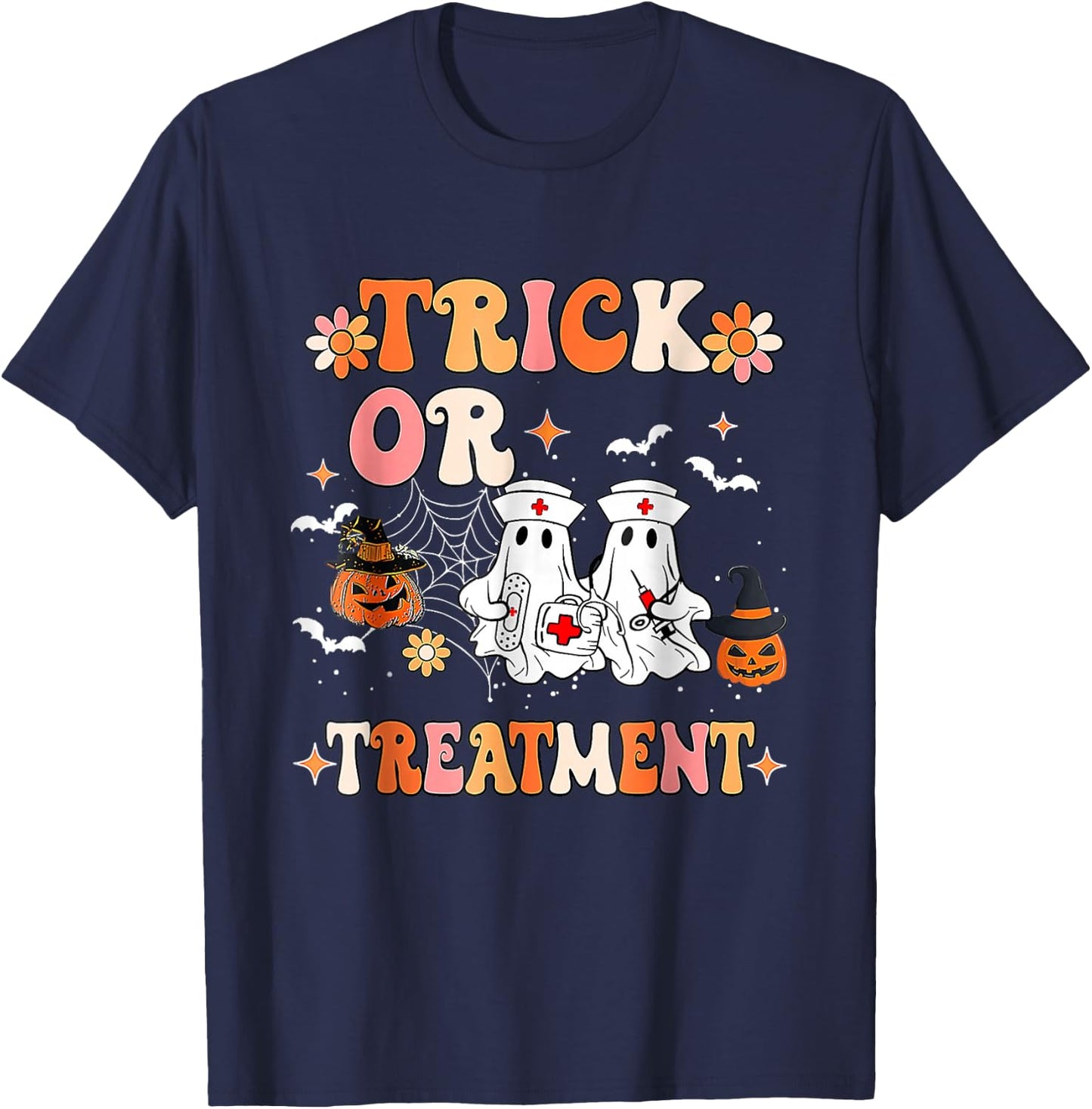 Trick Or Treatment Halloween Radiation Oncology Rad Therapy T-Shirt - T-Shirt | Navy