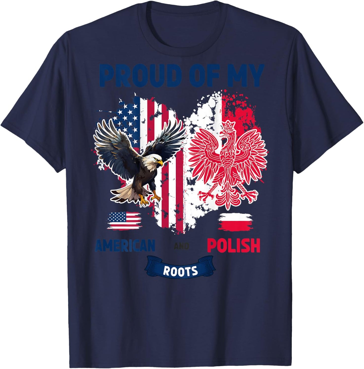 Polish American Flag Idea For Kids Poland Flag Heart T-Shirt - T-Shirt | Navy