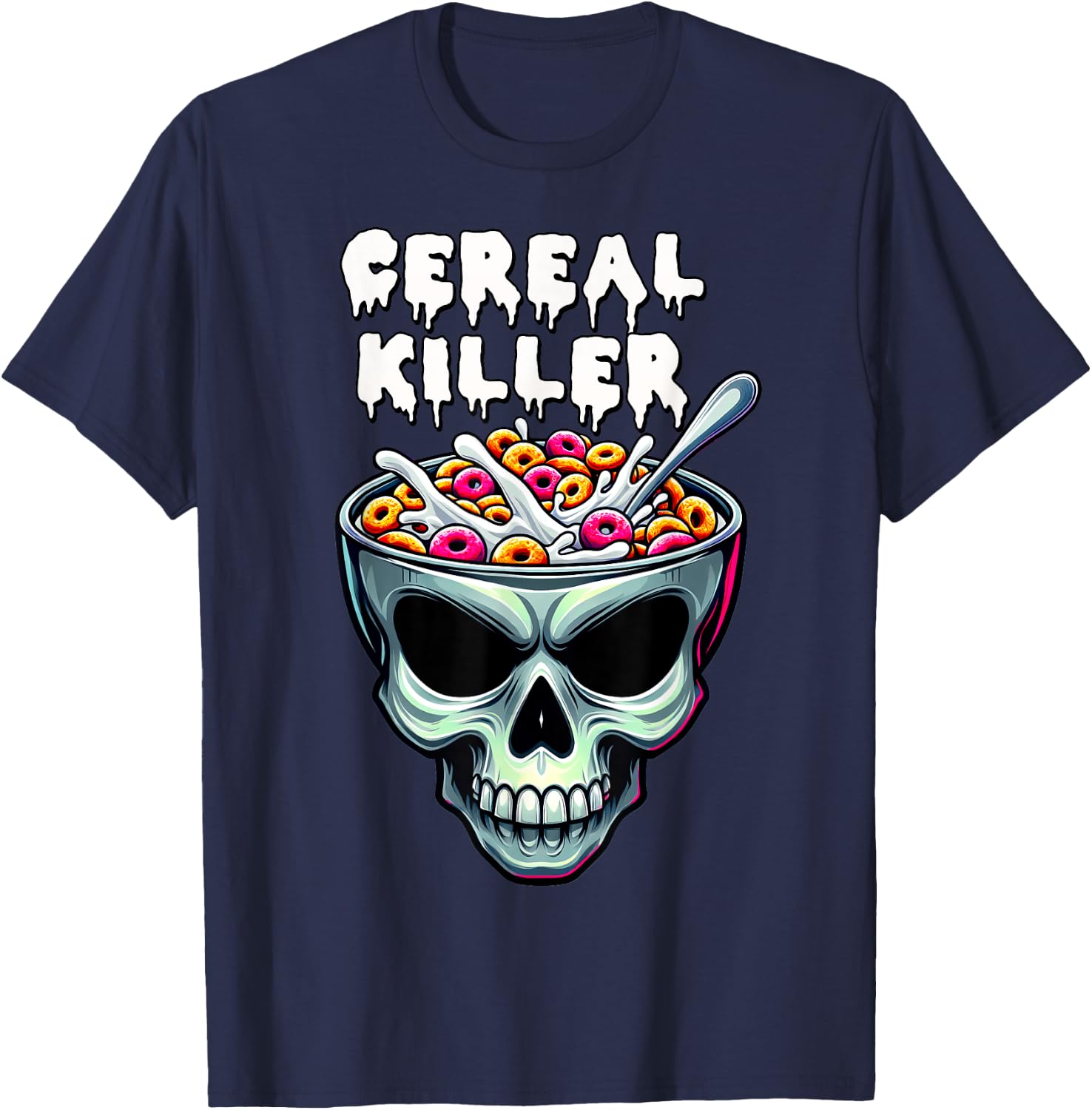 Cereal Killer Breakfast Funny Skeleton Bowl Horror Halloween T-Shirt - T-Shirt | Navy