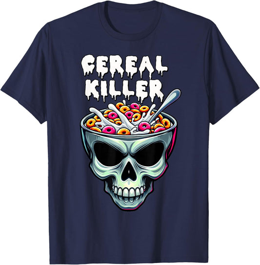 Cereal Killer Breakfast Funny Skeleton Bowl Horror Halloween T-Shirt - T-Shirt | Navy