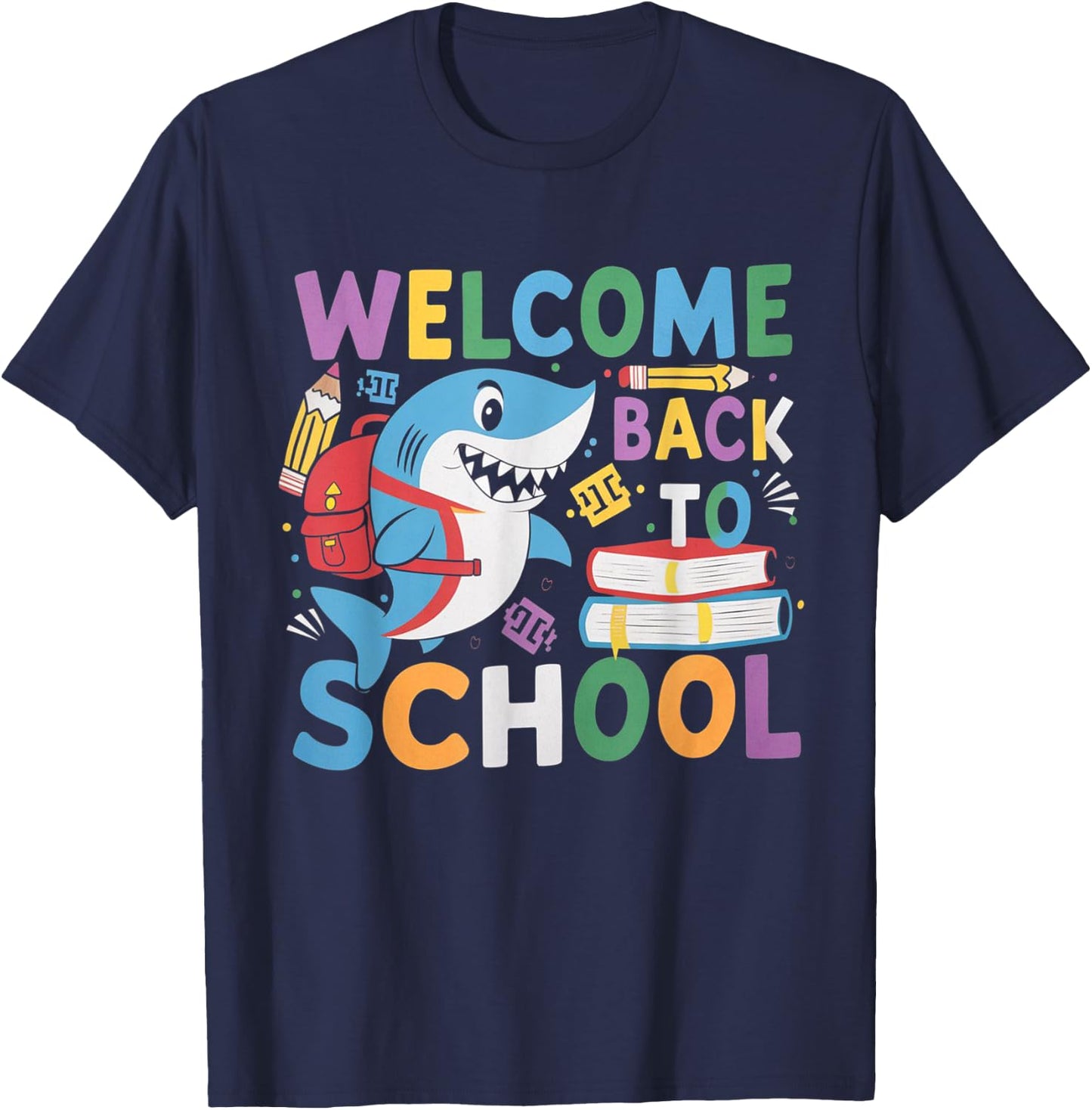 Welcome Back to School 2024-2025 Shark Funny Teacher T-Shirt - T-Shirt | Navy