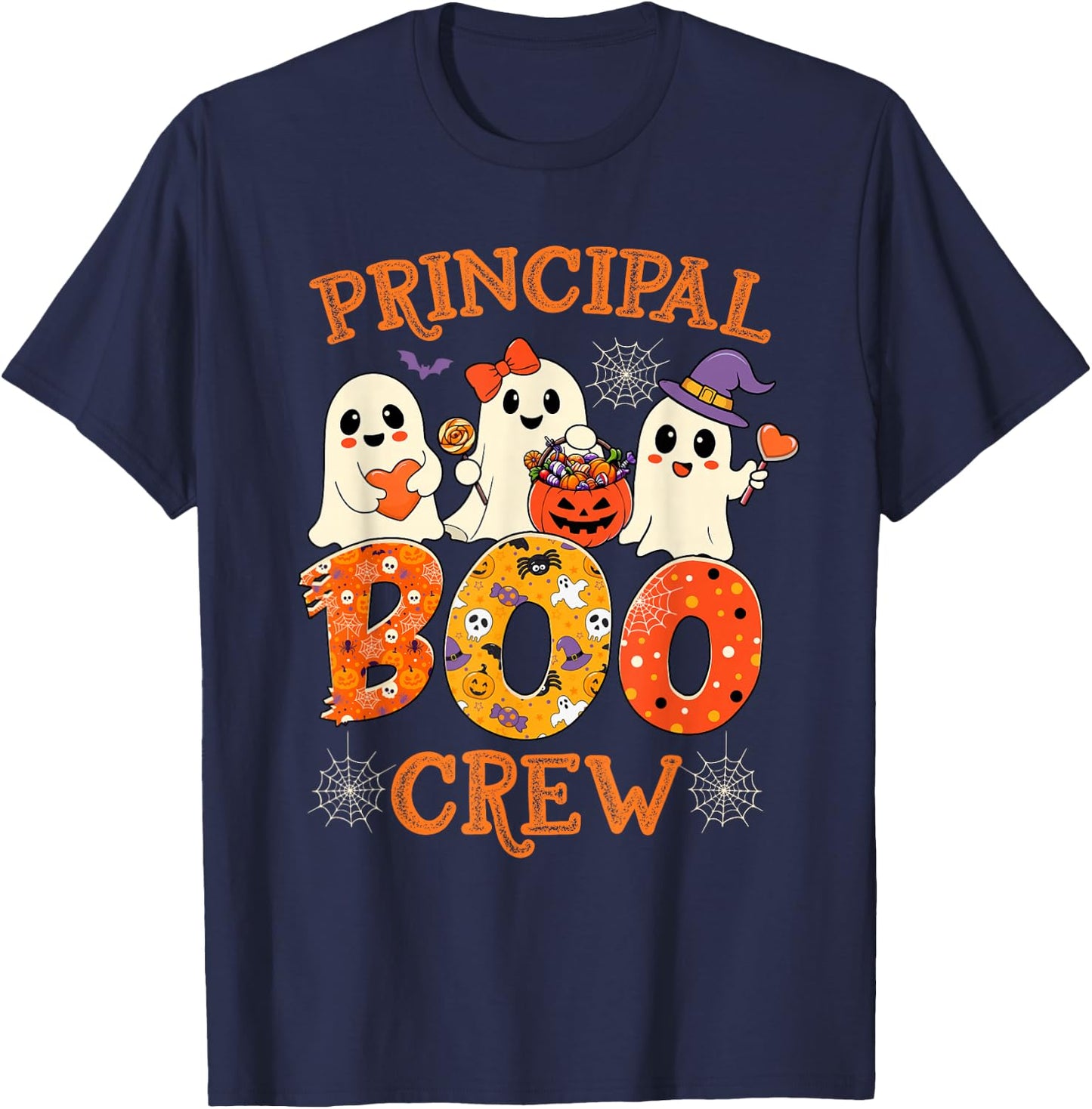 Principal Teacher Boo Crew Funny Halloween Spooky Costume T-Shirt - T-Shirt | Navy